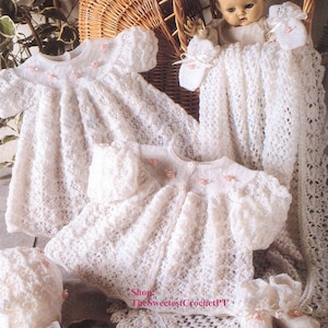 CHRISTENING GOWN Set Christening gown Dress, matinee Coat, Bonnet, Bootees, Mittens and Shawl knitting pattern Heirloom baptism dress PDF