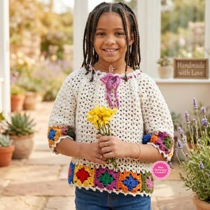 Girls crochet sweater pattern Granny squares top tunic Sizes 6-12 Aran 10 ply yarn Vintage 70's INSTANT DOWNLOAD PDF