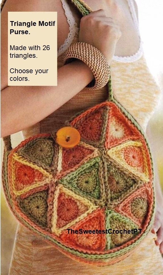 30 Crochet Purses and Bags To Make at Home: Fresh Patterns for Everyday Carryalls 22 Triangle Motif Granny Bag