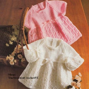 Baby girls dress knitting pattern Short and Long sleeve dresses DK or Fingering yarn 3 sizes: Newborn-12 months Vintage INSTANT DOWNLOAD Pdf