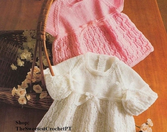 Baby girls dress knitting pattern Short and Long sleeve dresses DK or Fingering yarn 3 sizes: Newborn-12 months Vintage INSTANT DOWNLOAD Pdf