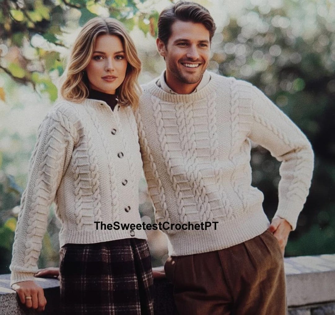 Aran Cardigan Sweater Knitting Patterns for Couples Matching His and ...