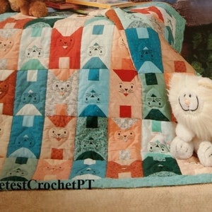 Cats quilt sewing pattern Baby quilt 41.5 x 41.5 inches Home decor DIY Vintage pattern INSTANT DOWNLOAD Digital Pdf