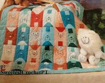 Cats quilt sewing pattern Baby quilt 41.5 x 41.5 inches Home decor DIY Vintage pattern INSTANT DOWNLOAD Digital Pdf
