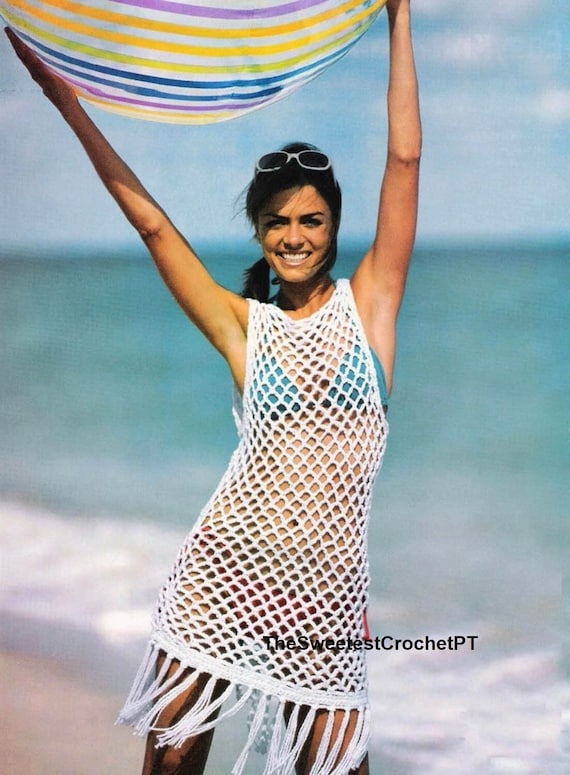 Crochet dress pattern Mesh Beachwear pattern Crochet short dress pattern Crochet lacy cover-up dress INSTANT DOWNLOAD PDF