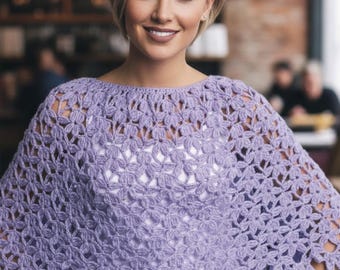 Womens poncho crochet pattern Flower crochet capelet Easy crochet pattern 3 sizes: S-L Light worsted yarn INSTANT DOWNLOAD PDF