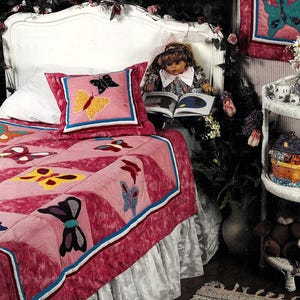Butterfly quilt pattern Bed, Mini quilt and pillow set Sewing quilting patchwork appliqué Home decor Vintage pattern INSTANT DOWNLOAD PDF