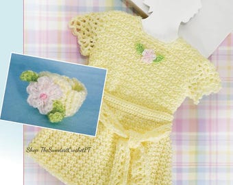Baby crochet set pattern Top Skirt and Rattle 3 Sizes: 3-12 months Intermediate level Vintage Light worsted yarn INSTANT DOWNLOAD PDF