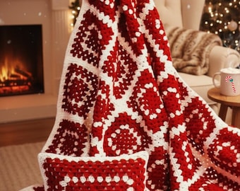 Vintage Christmas Crochet Quilt Pattern Granny Square Patchwork