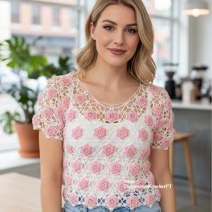 Granny square top crochet pattern  Flower top motifs sweater 3 Sizes Bust 32-42.5inThread No.10 Vintage INSTANT DOWNLOAD PDF