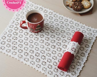 Christmas crochet placemat & Napkin ring pattern PDF Holiday table decor Vintage 70s Crochet set DIY gift 11” x 16” INSTANT Download