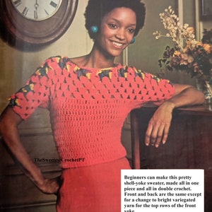 Crochet sweater pattern Womens short sleeve crochet top 3 sizes Bust 30.5-36 ins. Worsted 10 ply Vintage 70s INSTANT DOWNLOAD PDF