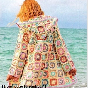 PATTERN TESTED Granny square hooded jacket pattern Women crochet grannies cardigan pattern Crochet patterns Fingering 4 ply yarn