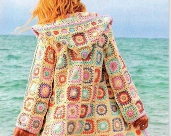 PATTERN TESTED Granny square hooded jacket pattern Women crochet grannies cardigan pattern Crochet patterns Fingering 4 ply yarn