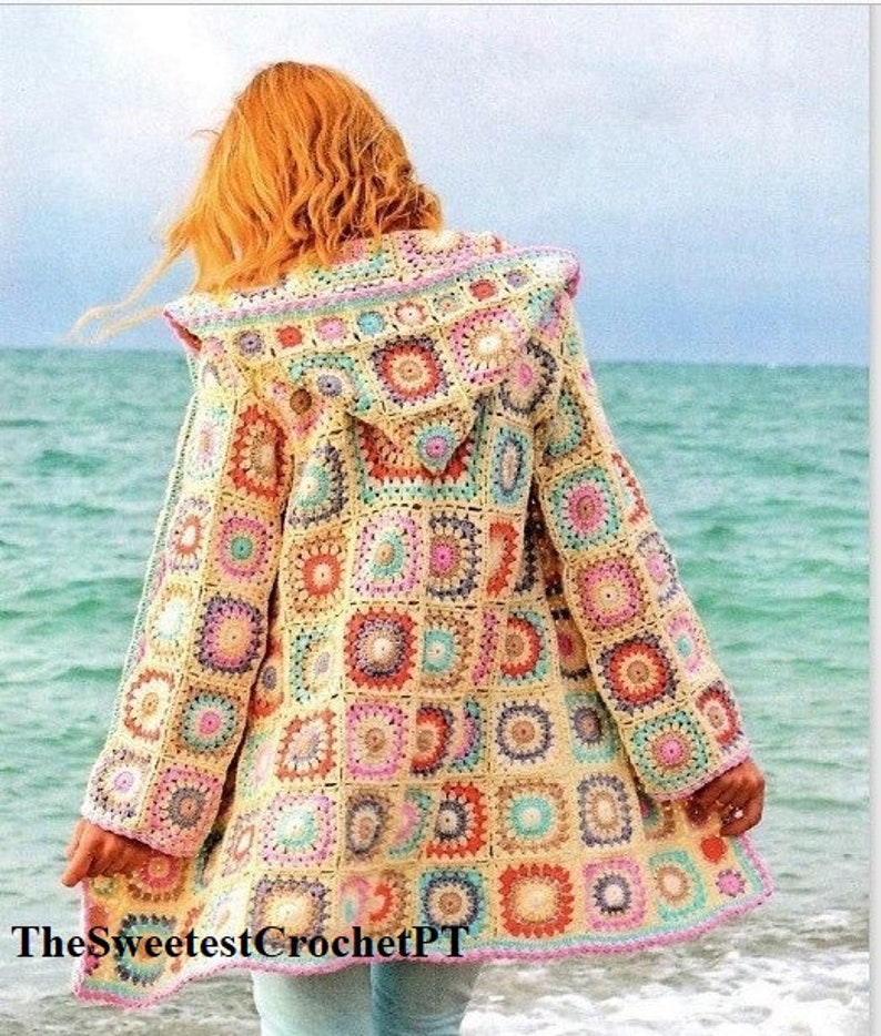 PATTERN TESTED Granny square hooded jacket pattern Women crochet grannies cardigan pattern Crochet patterns Fingering 4 ply yarn zdjęcie 1