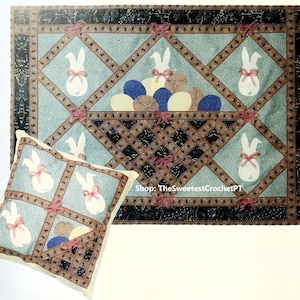 Quick Easter wall hanging and pillow Bunny and egg basket appliqué Spring decor DIY Fast quilt pattern Home decor DIY Vintage DIGITAL Pdf