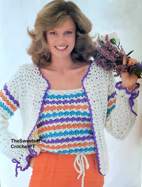 Crochet Cardigan and Top Pattern Duo Sizes S-M-L Bust