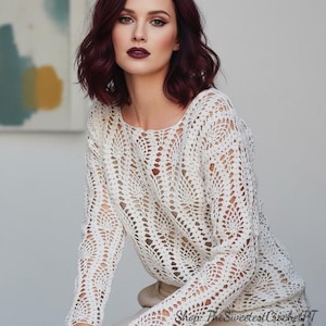 Vintage Pineapple stitch crochet top pattern Lacy women’s sweater pullover 2 sizes Bust: 40-46" INSTANT DOWNLOAD PDF