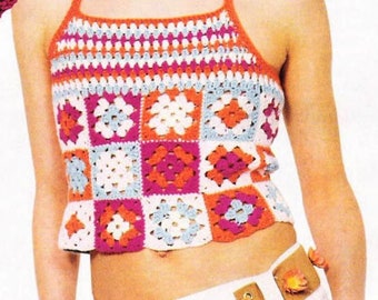 Crochet top pattern Granny squares halter top pattern Halter neck pattern Crop top crochet pattern INSTANT DOWNLOAD PDF