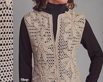 Crochet vest pattern Pdf Floral appliqué vest Womens openwork layer DIY Gift Idea Vintage 4 Sizes Bust:32&quot;-38&quot; Dk yarn INSTANT DOWNLOAD