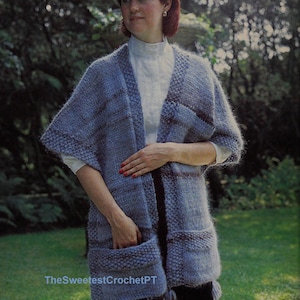 Womens pocket scarf shawl knitting pattern Wrap Cape Chunky knit pattern Vintage Instant Download Pdf