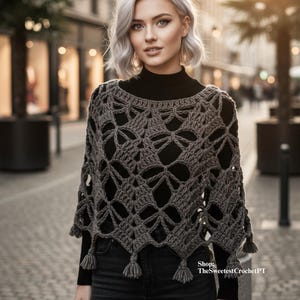 Top down poncho crochet pattern Lacy crochet cape Size S adjustable Chunky 12 ply yarn INSTANT DOWNLOAD PDF
