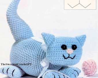 Amigurumi cat crochet pattern Baby gift Crochet toy pattern 10 inches long INSTANT DOWNLOAD Pdf