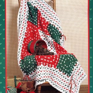 Cobertor de Natal padrão de crochê Vovó quadrados afeghan Quilt Throw Home decor Aran 10 camadas de fio Vintage 90s DOWNLOAD INSTANTÂNEO PDF