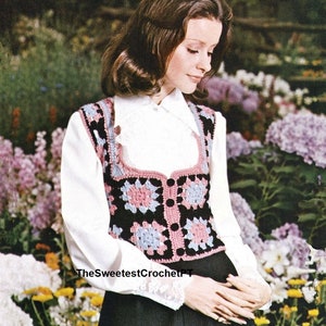 INSTANT DOWNLOAD PDF U neck granny squares vest pattern Women crochet grannies waistcoat pattern Crochet patterns Vintage 70&#39;s  4 sizes
