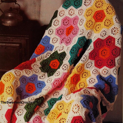 Flower Granny Square Blanket Crochet Pattern Granny Afghan Quilt