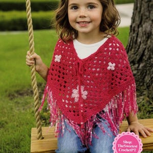 Girls granny square poncho crochet pattern Easy and quick to make Sizes: 2-10 years DK 8 ply yarn INSTANT DOWNLOAD Pdf