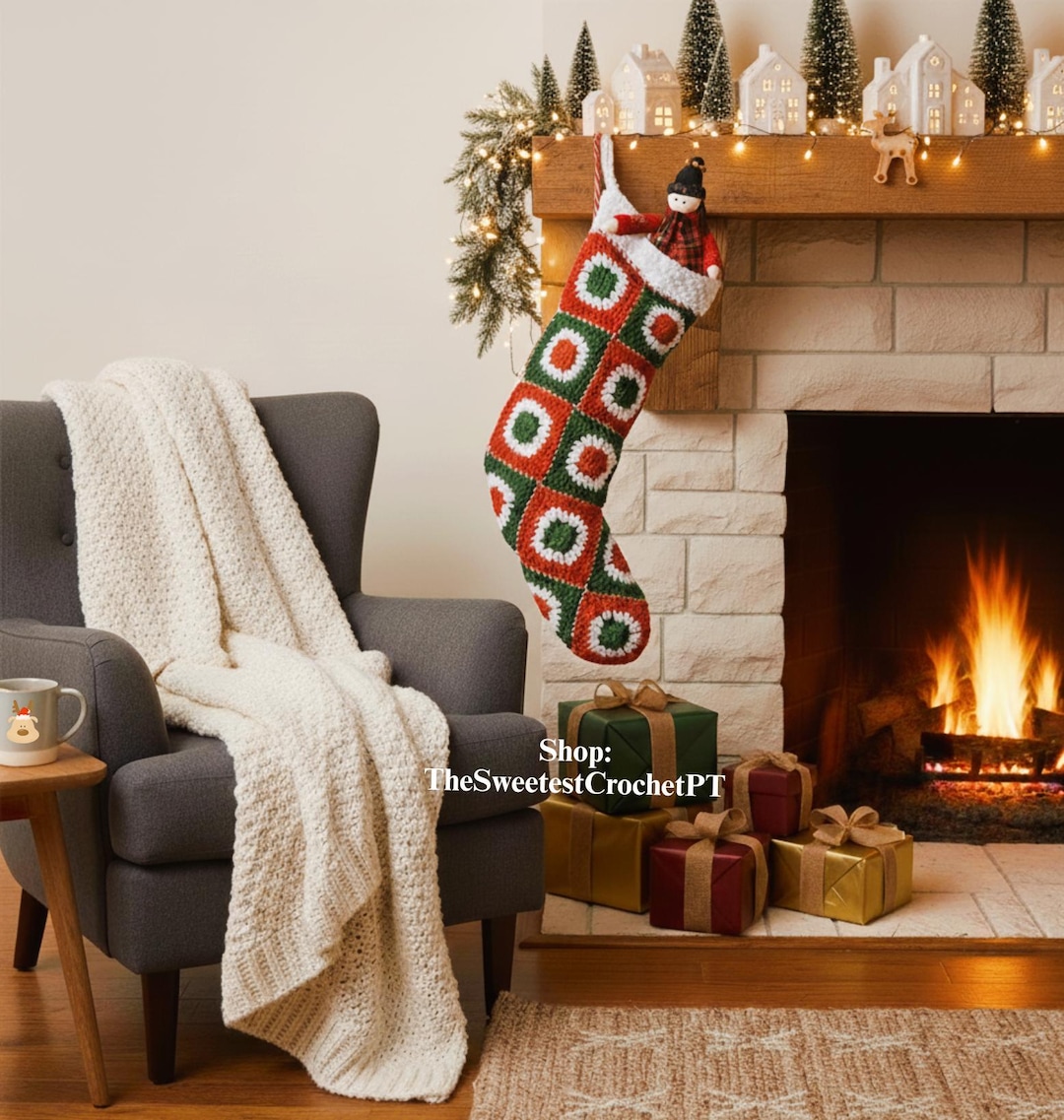 Granny Squares Christmas Stocking Crochet Pattern PDF Easy Home Decor ...