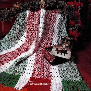 Quick and Easy Christmas blanket crochet pattern Holidays Afghan Throw Xmas gift Home decor DIY Worsted 10 ply yarn Vintage 90s DIGITAL Pdf
