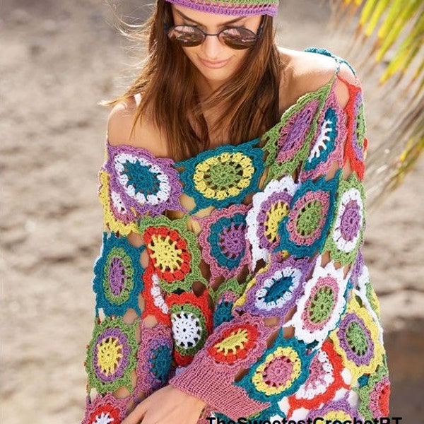 INSTANT DOWNLOAD PDF Crochet top pattern Granny squares sweater pullover crochet pattern  Women plus size top pattern