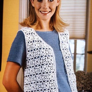 Lacy vest crochet pattern Retro crochet top 4 sizes Bust 35–47.5&quot; Thread Size 10 Vintage pattern INSTANT DOWNLOAD PDF
