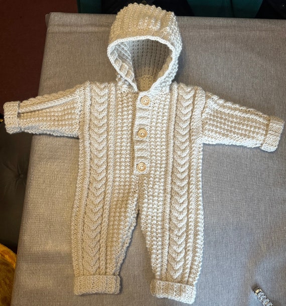 BABY ROMPER Knitting Pattern Baby All in One Hooded Sleepsuit