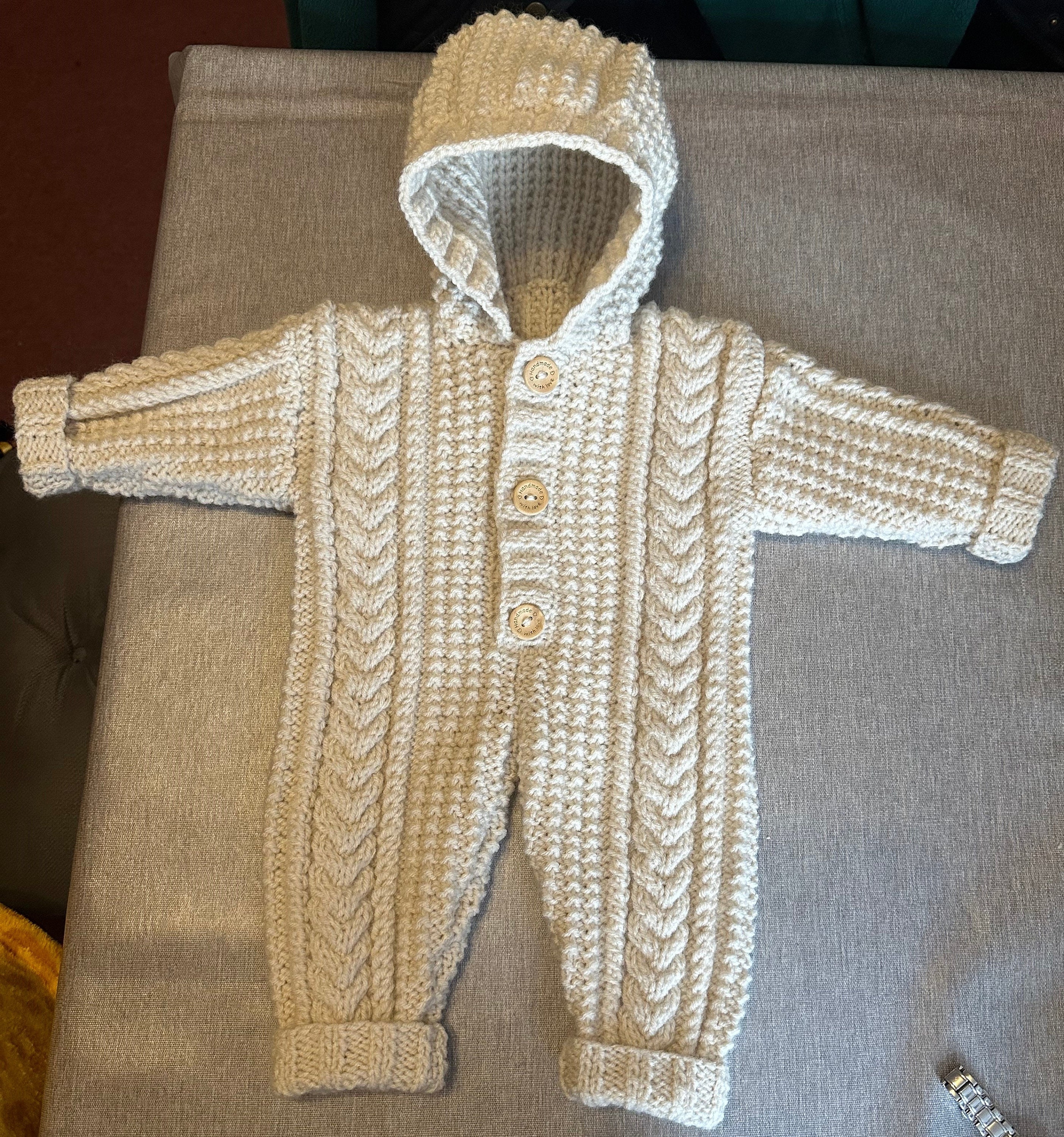 BABY ROMPER Knitting Pattern Baby All in One Hooded Sleepsuit Jumpsuit ...