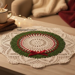 Christmas doily crochet pattern Evergreen wreath doily Table decor Crochet mat Thread 10 Vintage 90s INSTANT DOWNLOAD PDF