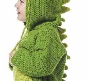 Child dinosaur hooded sweater crochet pattern Boy's dino pocket