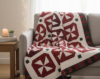 Christmas peppermint quilt pattern Patchwork sewing Holiday Home decor DIY  70 x 84 inches Vintage 90s pattern INSTANT DOWNLOAD Pdf