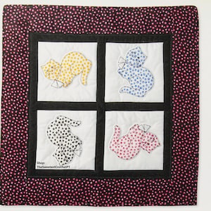 Calico cats quilt pattern Appliqué 32&quot;x32&quot; design Charming feline patchwork Easy craft pattern Instant PDF download Vintage pattern