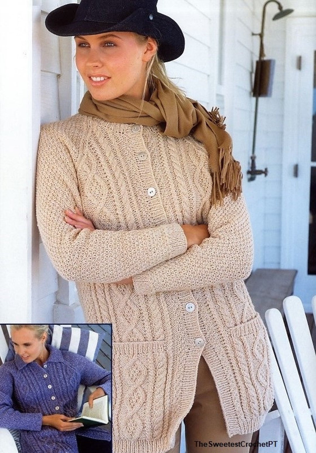 Women Aran Jacket Knitting Pattern Ladies Cable Cardigan Etsy