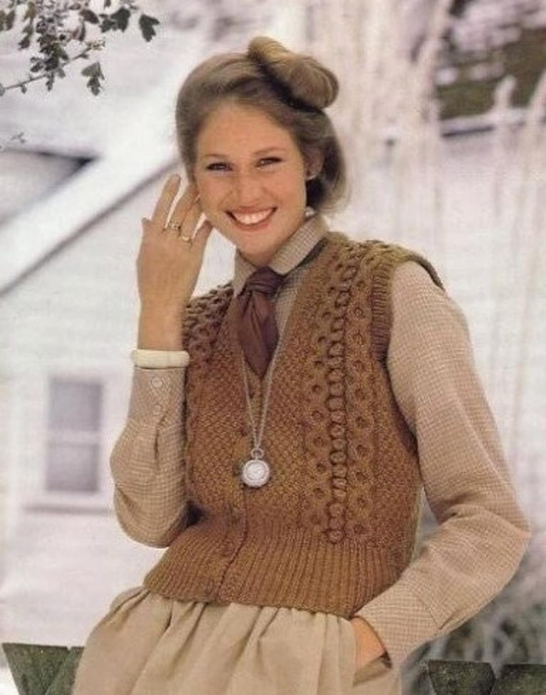 Woman Aran Vest Knitting Pattern Ladies Cable Sweater Waistcoat Vintage