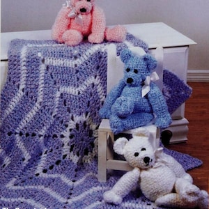 Baby Round Afghan Crochet Pattern and Crochet Teddy Bear Pattern Nursery Baby shower gift Size: 56&quot; Super Bulky yarn INSTANT DOWNLOAD PDF
