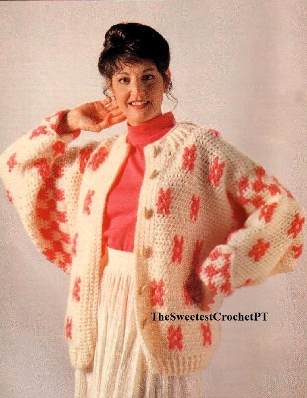 FLOWER CARDIGAN Crochet Pattern Womens Karajuku Cardigan Korean Style