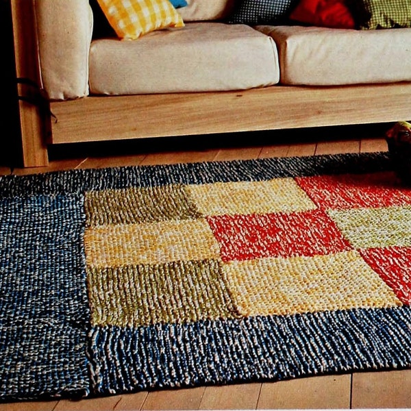 Patchwork knitting rug pattern Knit mat Easy to make Heavy duty rug yarn 137 x 198cms INSTANT DOWNLOAD PDF