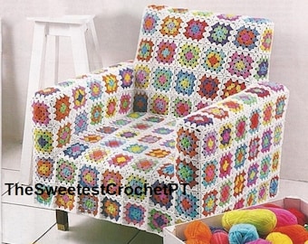 INSTANT DOWNLOAD PDF Granny square armchair cover pattern Chair Sofa squares pattern Home decor crochet pattern