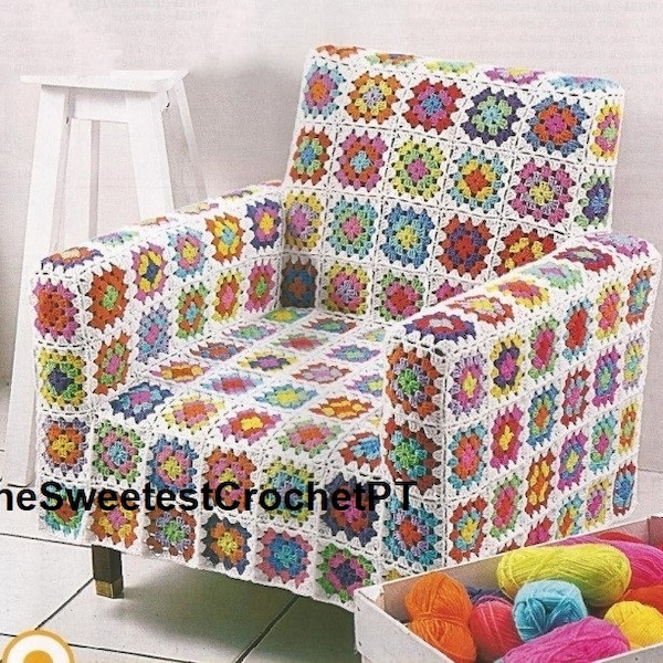 INSTANT DOWNLOAD PDF Granny square armchair cover pattern Chair Sofa squares pattern Home decor crochet pattern