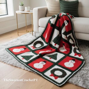 Christmas blanket crochet pattern Holidays Tree Wreath Snowman Afghan Throw Xmas Home decor Worsted yarn Vintage 80s INSTANT DOWNLOAD PDF