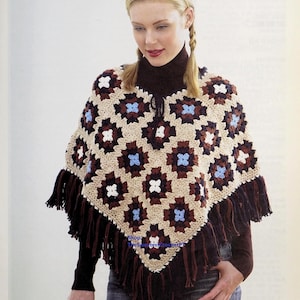 Women granny square poncho crochet pattern Festival top One size fits most Easy to make Worsted 10 ply yarn Vintage INSTANT DOWNLOAD PDF